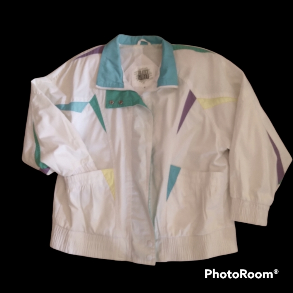 FLEET STREET 80's vibe white jacket with color blocks - Picture 1 of 8